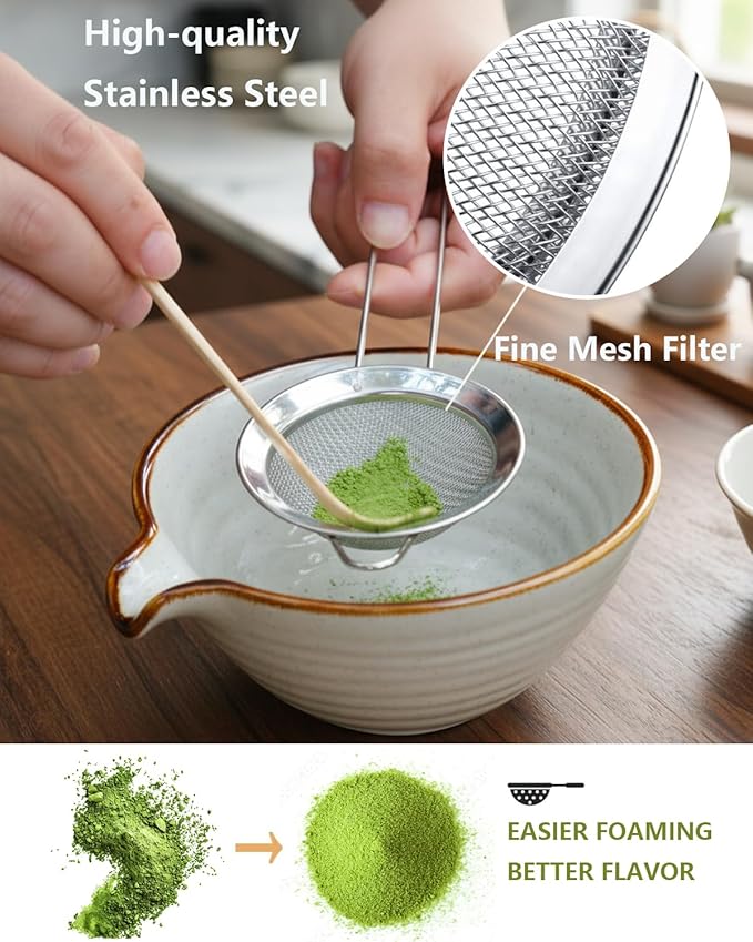 Zzlright Matcha Whisk Set,Matcha Set,Matcha Kit,Matcha Bowl with Spout,Scoop,Sifter,Bamboo Whisk,Chasen Holder,Mothers Day Gifts for Mom Women her Grifend,Gifts for Christmas