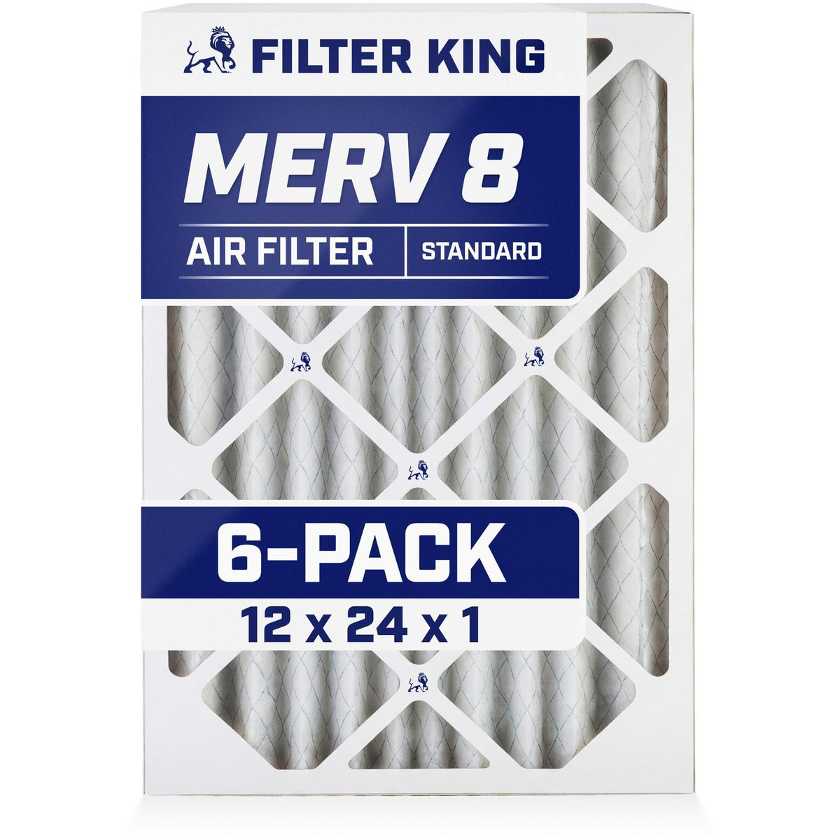 Filter King 12x24x1 Air Filter (MERV 8) (6-Pack) Dust & Allergy Control AC Furnace Filters, MADE IN USA, HVAC, Pleated, Electrostatic (Actual Size: 11.5 x 23.5 x .75)