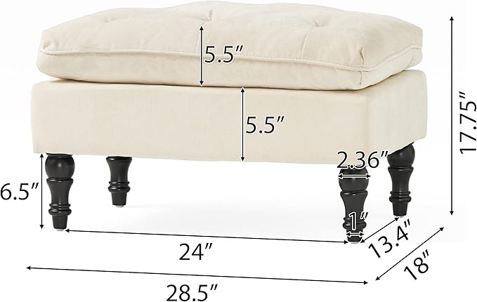 Christopher Knight Home Creme Tufted Fabric Ottoman, Cream