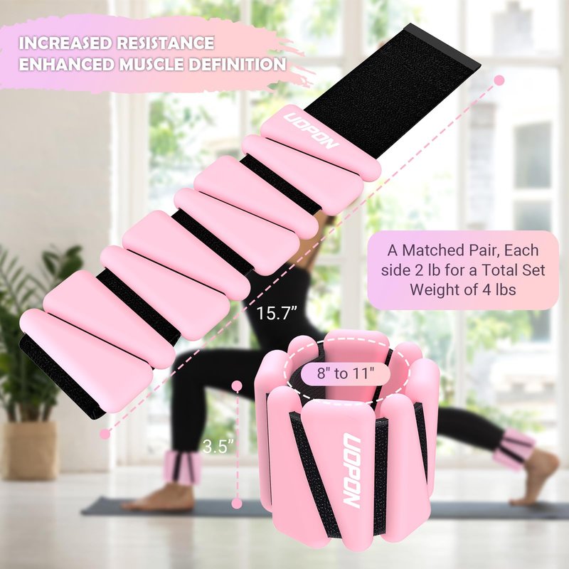 Wrist Ankle Weights for Women, Soft Silicone Wrist Weights Set of 2 for Walking, Pilates, Yoga, Barre & Strength Training, Weighted Bangles with Secure Non-Slip Fit for Arm & Leg Workouts, 4 lb