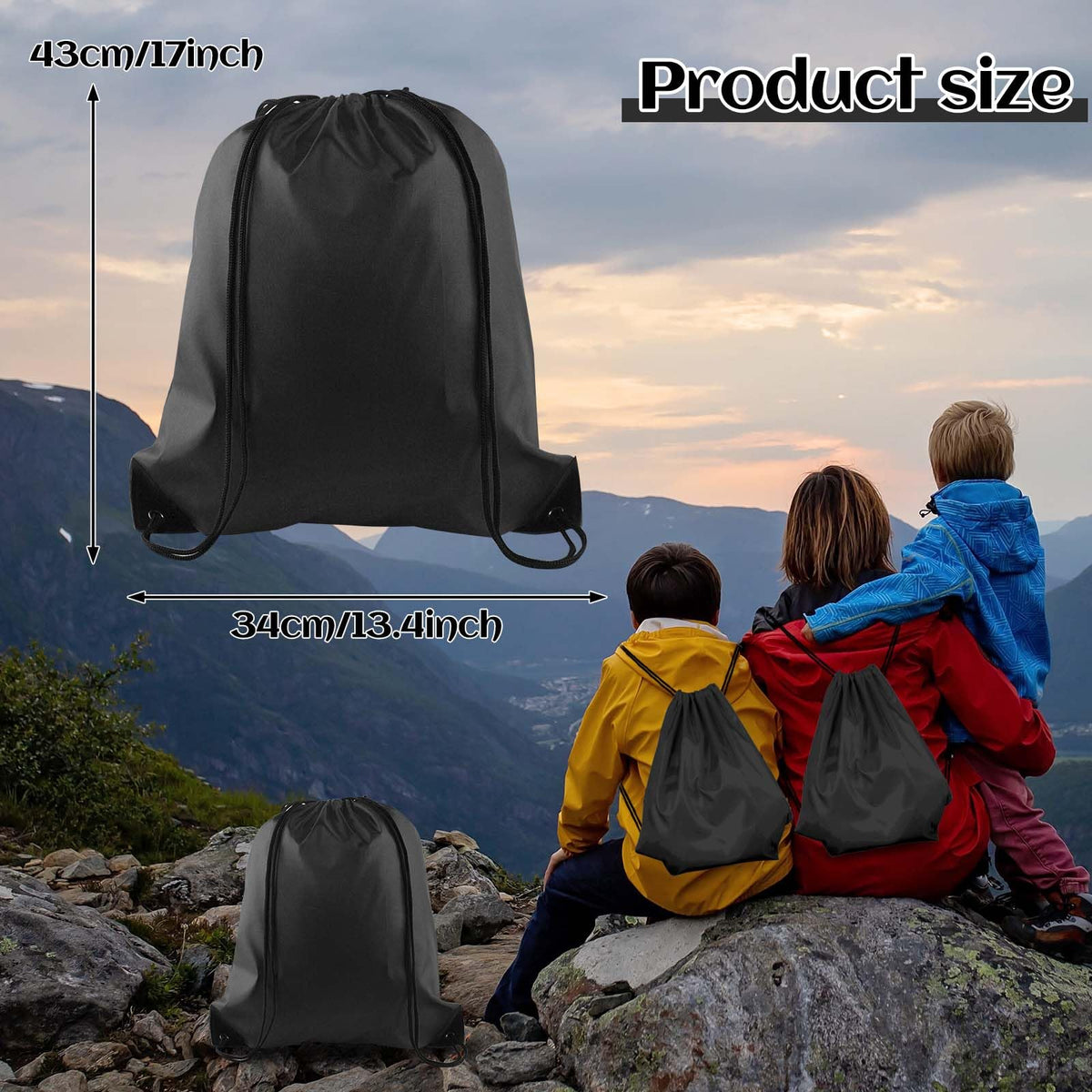 PLULON 15 Pcs Black Drawstring Bags, Drawstring Backpack Bulk, Classic Gym Backpack Bags for Yoga Traveling Outdoor Sports