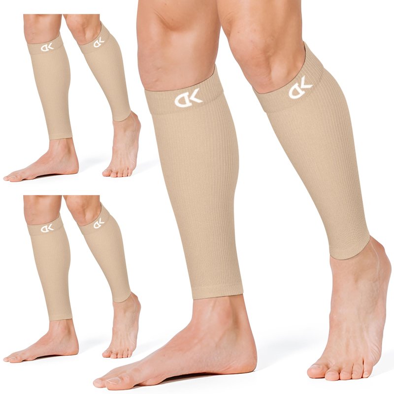 CHARMKING Calf Compression Sleeve for Women & Men Circulation (3 Pairs) 15-20 mmHg - Best Athletic for Running, Cycling, Support - Boost Performance (L/XL, Beige)