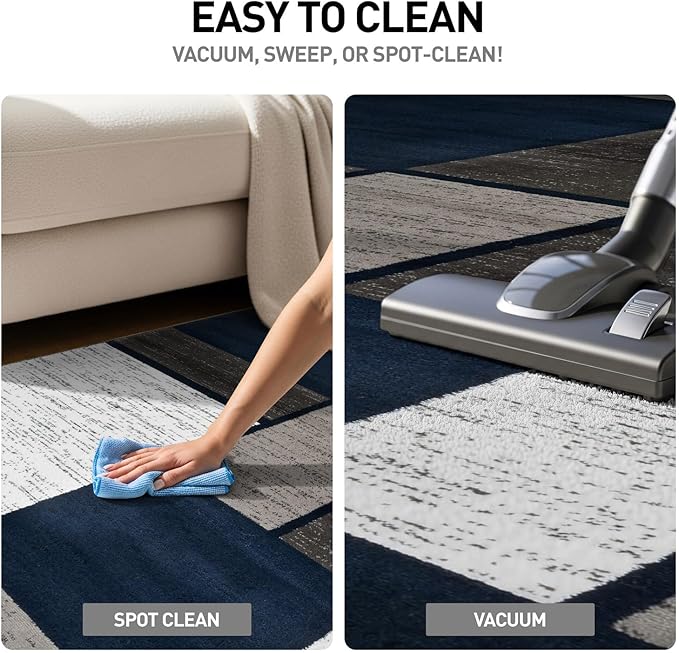 Rugshop Modern Geometric Boxes Navy Area Rug, Carpet with Jute Backing for Hallway, Entryway, or Laundry Room, 2' x 7'2"