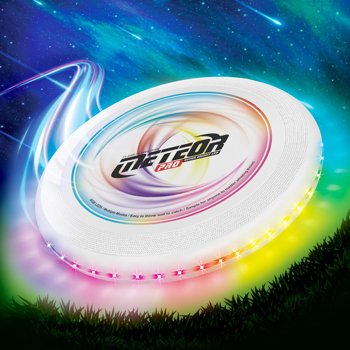 Light up Flying Disc-16 Millions Colors, 48 LEDs & 13 Light Modes, LED Flying Disc for Adults, Kids & Teens, Glow in the Dark Flying Ring, Party Toy Christmas Birthday Gift, Age 6+ (white, 9in)
