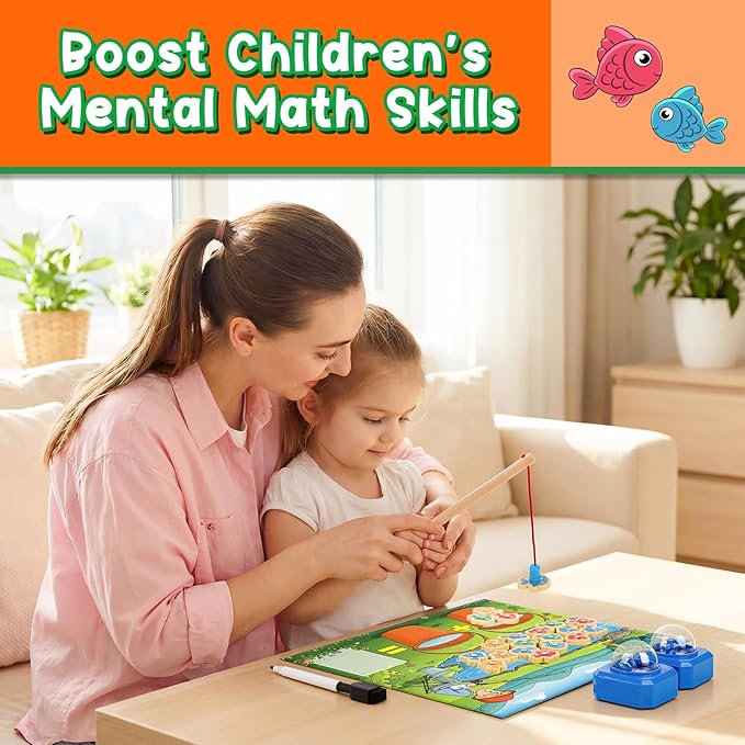 Magnetic Fishing Math Game for Kids with Dice Poppers, Fishing Game, Math Manipulatives for Kindergarten Preschool, Montessori Counting and Addition Dice Games Homeschool Learning Toy