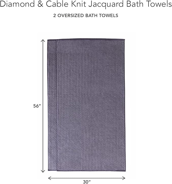 Texere 100% Organic Cotton Jacquard 650 GSM Premium Bath Towel Sets - Extra Absorbent Quick Dry and Plush (Cable, Excalibur, 2 Bath Towels)