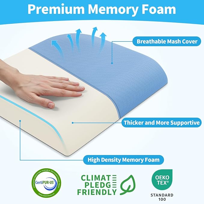 Large Seat Cushion, Memory Foam Cushion for Long Sitting Hours on Office Chair, Home & Car, Non-Slip Chair Pad for Relieving Back & Sciatica & Hip & Coccyx Pain (Light Blue)