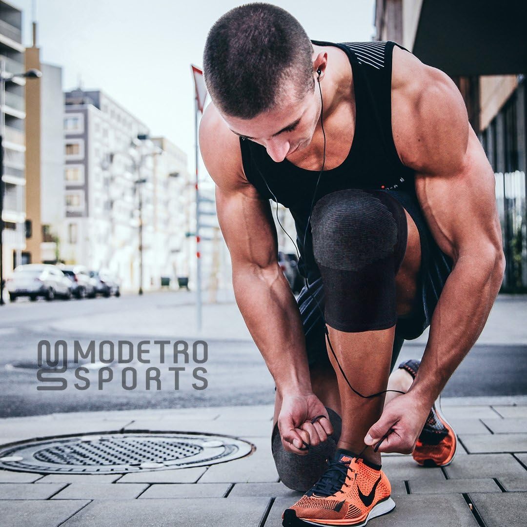 Modetro Sports Knee Compression Sleeve - Knee Support Compression Sleeve Brace for Men Women - Knee Brace for Runner Weight Lifting Knee Sleeve