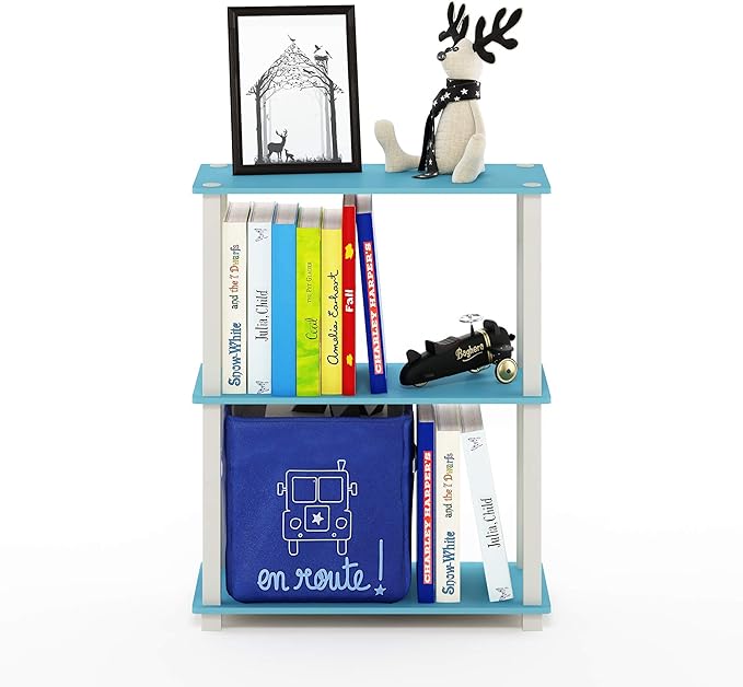 Furinno Turn-S-Tube 3-Tier Compact Multipurpose Shelf Display Rack with Square Tube, Light Blue/White