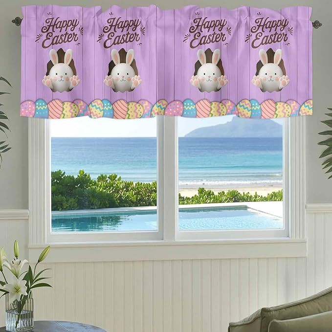 Purple Easter Curtain Valances for Windows, Kitchen Valance Window Treatment