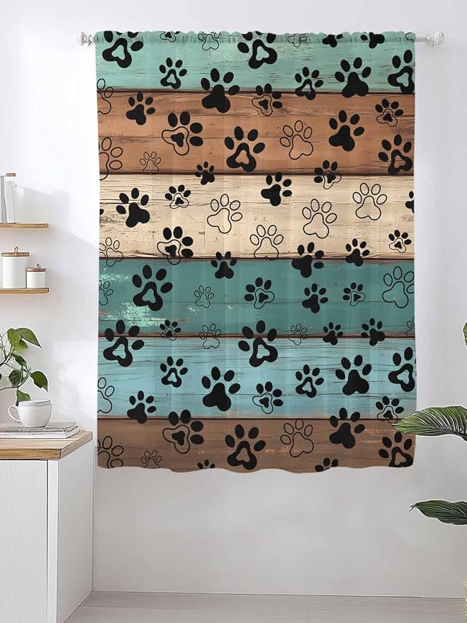 Sheer Curtains 63 Inch Length, Vintage Farmhouse Country Wooden Grain Privacy