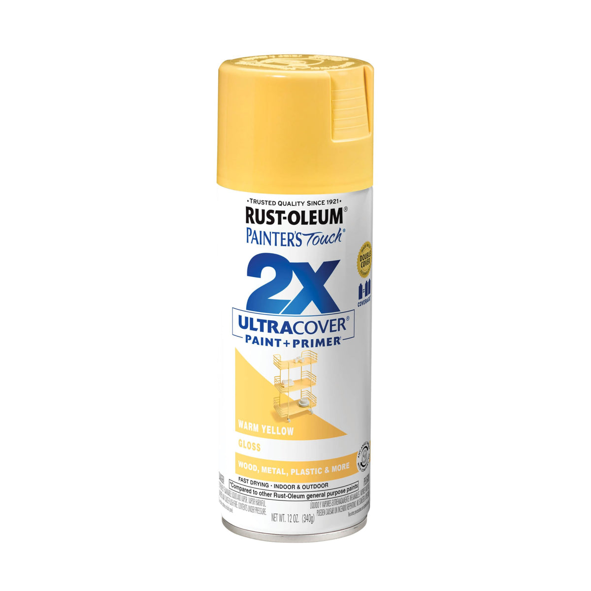 Rust-Oleum 249091 Painter's Touch 2X Ultra Cover Spray Paint, 12 oz, Gloss Warm Yellow