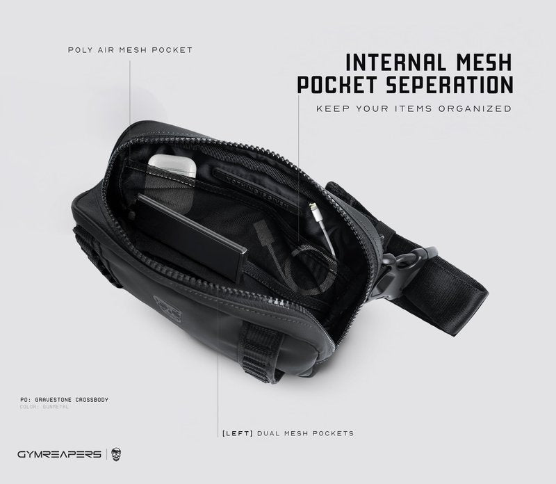 Gymreapers Travel Small Crossbody Bags for Men & Women with Hidden Pocket - Waterproof Crosssbody Fanny Pack for Men with Adjustable Shoulder Sling Belt for Traveling, Running & Hiking (Gunmetal)