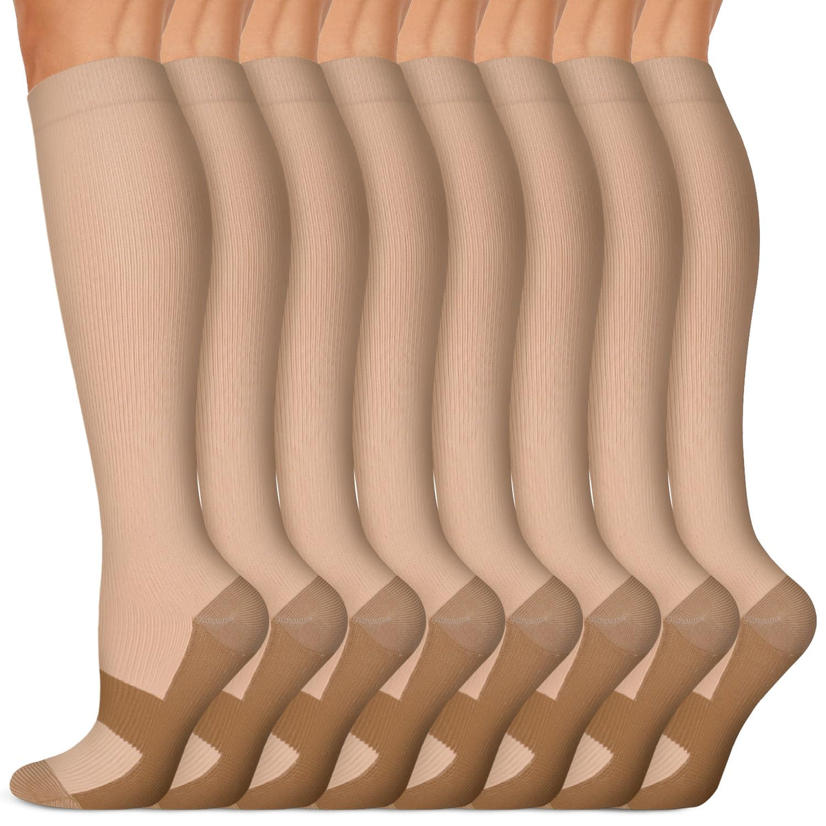 Copper Compression Socks 15-20 mmHg for Men & Women 8 Pairs – Circulation Support for Nurses, Travel, Running, Hiking, Soccer(L/XL)