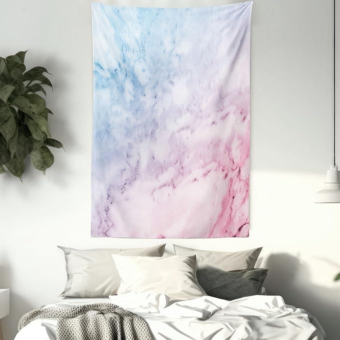Ambesonne Marble Print Tapestry, Pastel Toned Cloudy Crack Lines Stained Antique Shabby Design, Fabric Wall Hanging Decor for Bedroom Living Room Dorm, 23" X 28", Pink