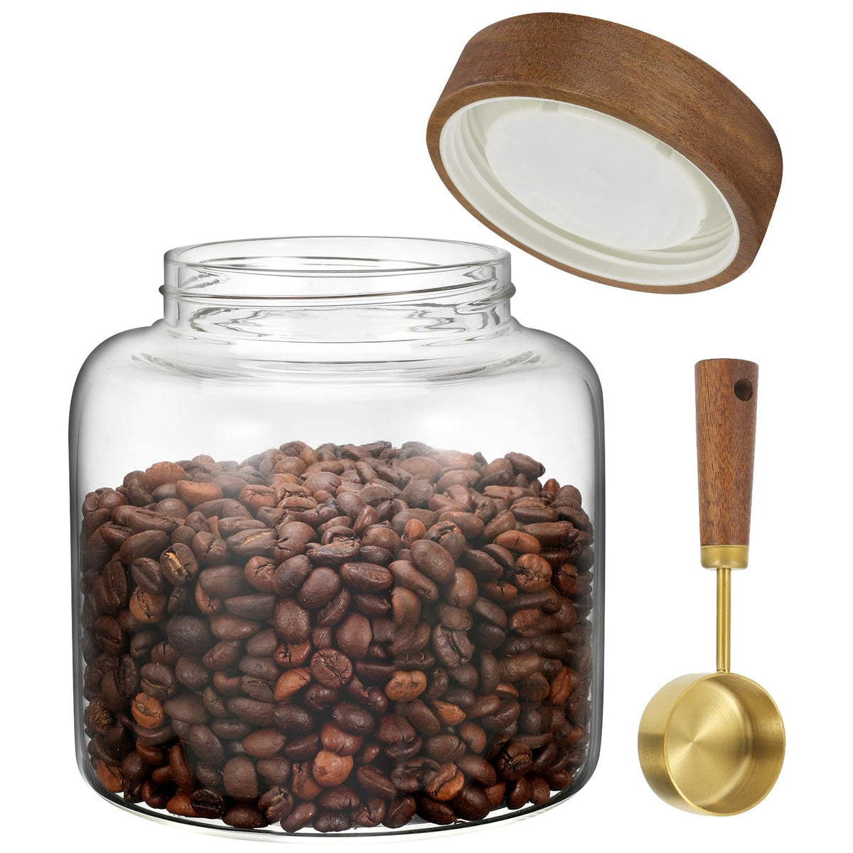 Foyofly Glass Coffee Storage Jar with Lids Spoon Kitchen Borosilicate Glass Food Canister Containers for Sugar Ground Flours Coffee Beans Nut Pasta Spice Rice Loose Tea
