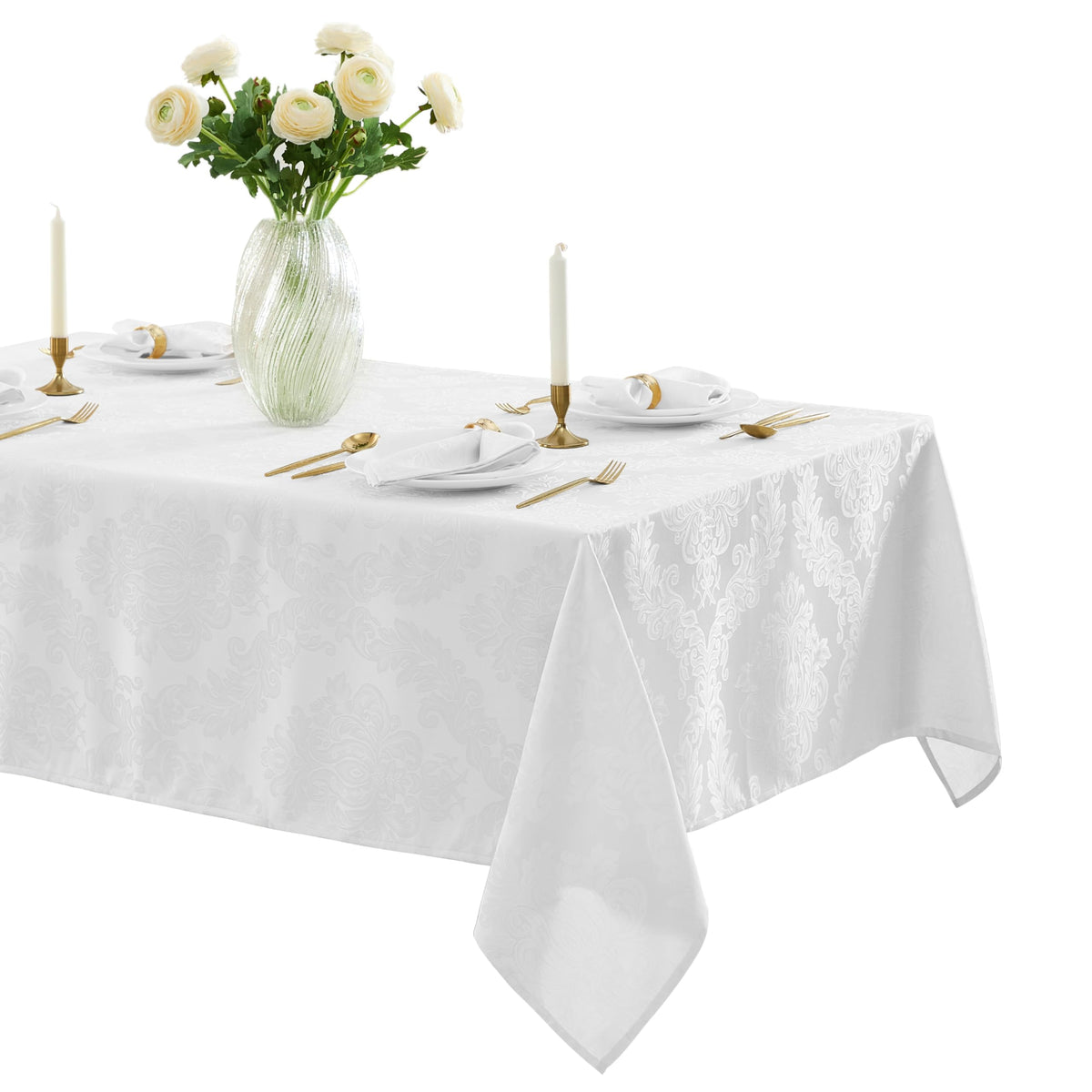 Newbridge Barcelona Luxury Damask Fabric Napkins, Set of 4 Square Napkins, Antique White, 100% Polyester, No Iron, Soil Resistant Dining Room, Party and Banquet Napkins