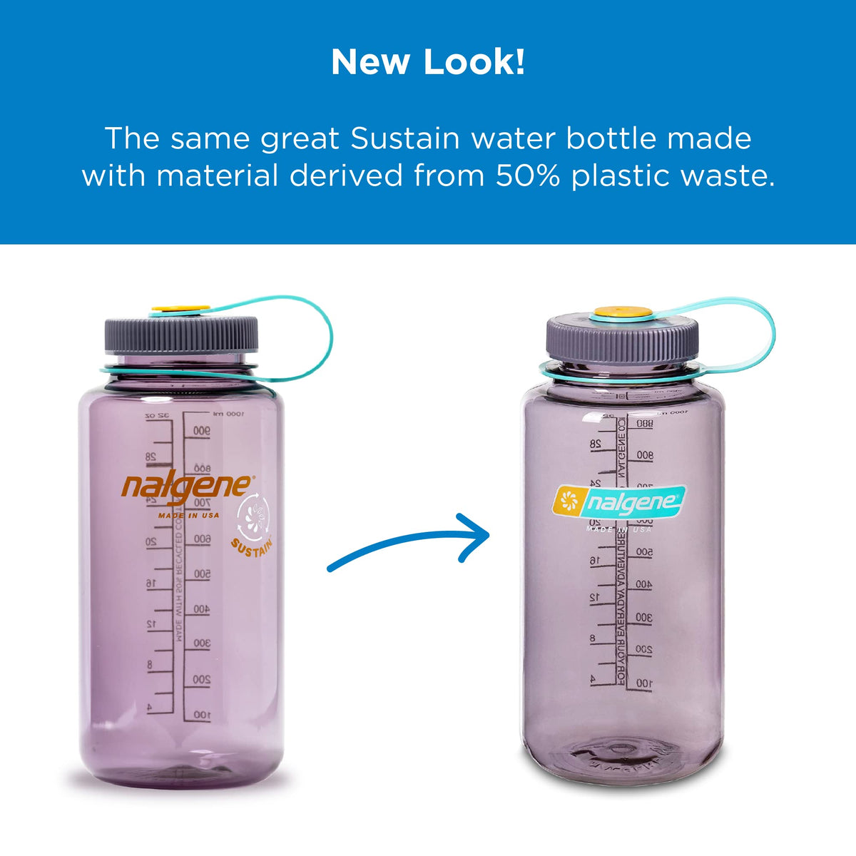Nalgene Sustain Tritan BPA-Free Water Bottle Made with Material Derived from 50% Plastic Waste, 32 OZ, Wide Mouth, Pomegranate (Pack of 6)