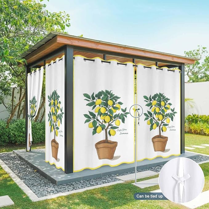 Lemons Outdoor Curtains for Patio Summer Fruit Lemon Tree Waterproof Outside
