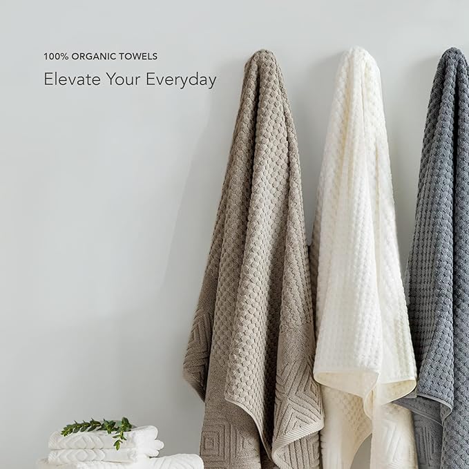 Texere 100% Organic Cotton Diamond Jacquard 700 GSM Luxury Bath Towel Sets - Ultra Soft and Absorbent Hotel and Spa Quality (Diamond, Cathedral Gray, 4 Bath Towels)