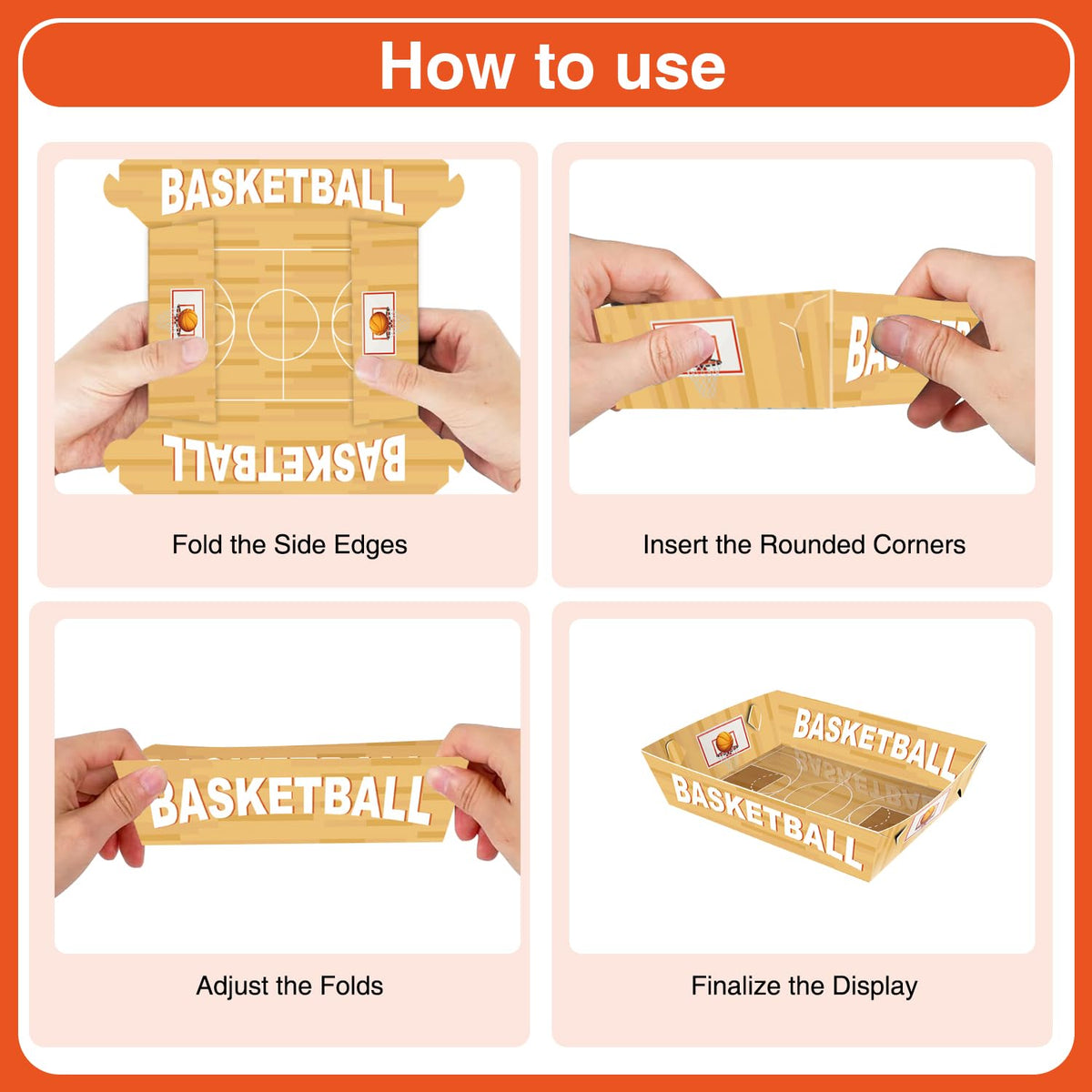 Basketball Party Snack Boxes Set, 96Pcs Basketball-Theme Party Supplies with Snack Bowls, Food Tray, Hoop Backdrop Cards and Glitter Cupcake Toppers for Basketball Birthday Party Decorations