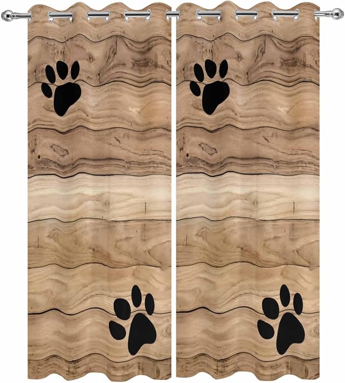 Wood Grain Outdoor Curtains for Patio Claws Animals Wooden Brown Waterproof