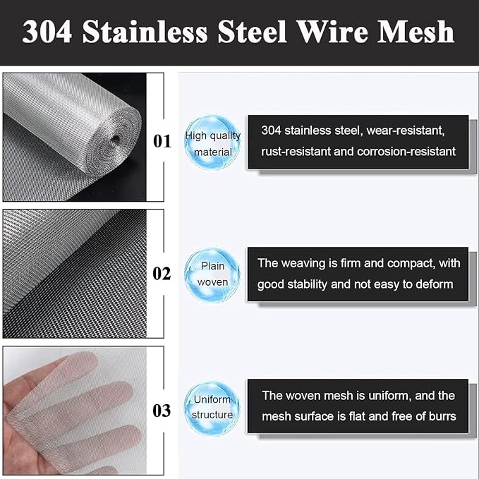304 Stainless Steel Woven Wire Mesh, Metal Mesh Panel, 150 Mesh Ultra-Fine