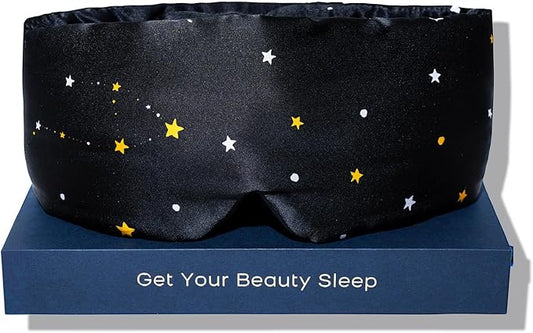 Fleur&Yang Silk Sleep Mask, Adjustable Blackout Sleeping Mask for Men Women, Soft Breathable 100% Mulberry Silk Fabric, Cooling Eye Cover Blindfold for DeepSleep or Meditationc(Starlight)
