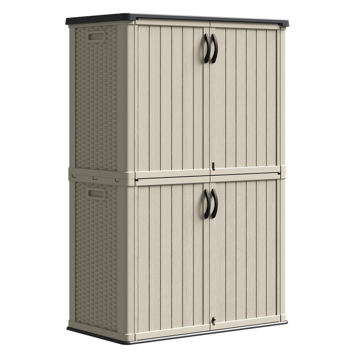 Patiowell 50 cu.ft Plastic Outdoor Storage Shed, Lockable Waterproof Resin Storage Cabinet Vertical Storage Shed for Garden Tools, Garbage Cans, Pool Supplies, Beige(Not Include Shelves)