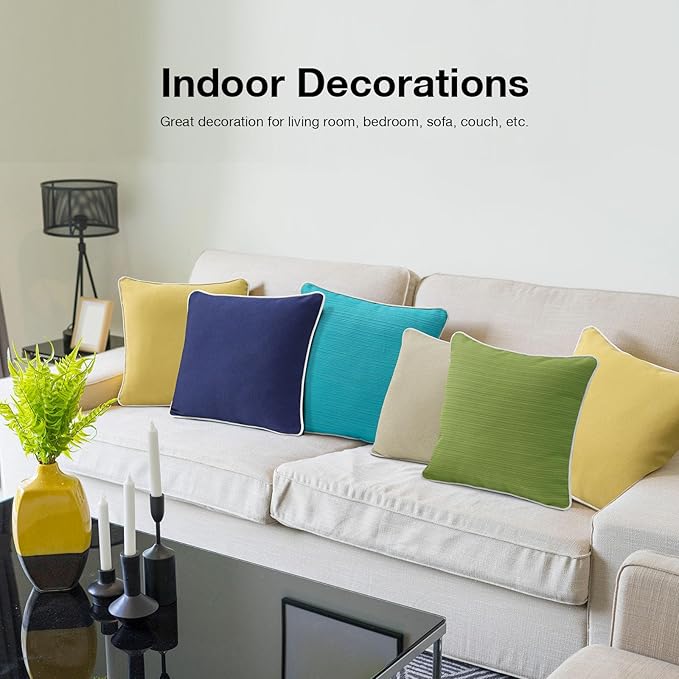 Decorative Outdoor Water Repellent Throw Pillows with Inserts, Set of 4, 18" x18" Pillows for Patio, Backyard, Bed, Couch, and Patio Furniture, Navy