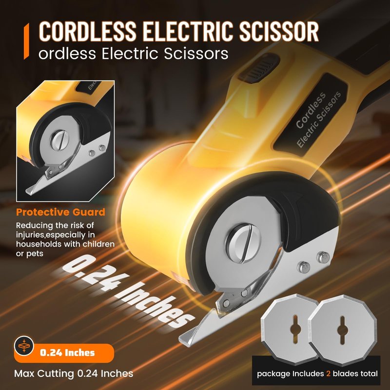 Electric Scissors, Cardboard Cutter, With LED Light, High-Efficiency Brushless Motor, 2000mAh Battery, Tungsten Steel Blade, Suitable for Cloth, Cardboard, Carpet Wire Rope Cutters Orange