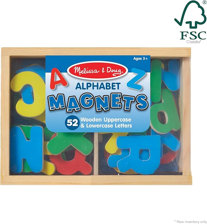 Melissa & Doug 52 Wooden Alphabet Magnets in a Box - Uppercase and Lowercase Letters