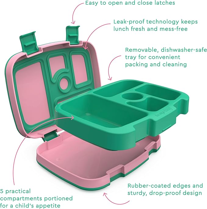Bentgo® Kids Prints 5-Compartment Bento-Style Kids Lunch Box Set with Reusable Plastic Utensils (Tropical)