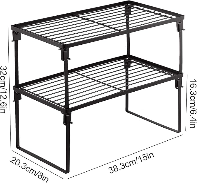 Tomorotec 2-Pack Stackable Kitchen Storage Shelf Rack Metal Cabinet Shelves