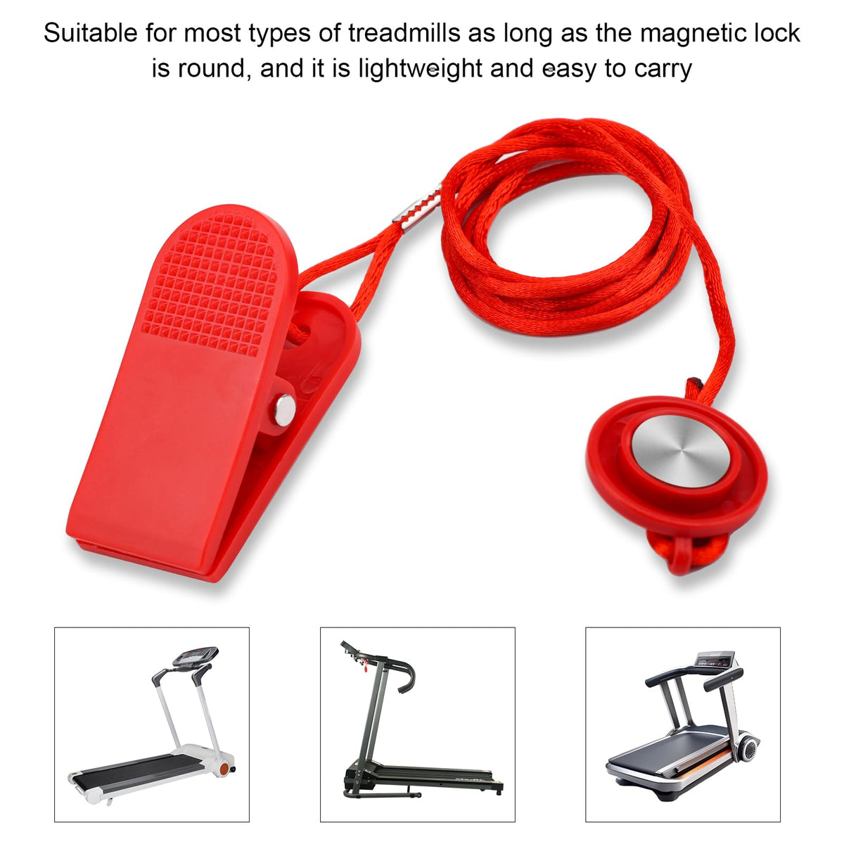 NQEUEPN Universal Treadmill Magnetic Safety Key, Round Magnetic Emergency Stop Switch with Clip Compatible with Most Treadmills (Red)