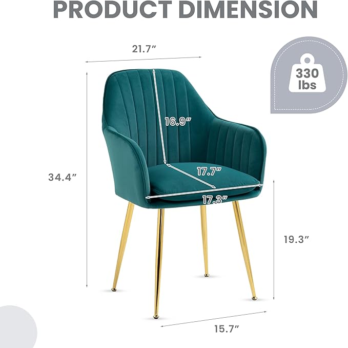 ECOTOUGE Modern Dining Chairs Set of 4, Upholstered Dining Room Chairs with Golden Metal Legs, Matte Velvet Kitchen Chairs for Dining Table, Accent Chairs for Living Room, Emerald Green