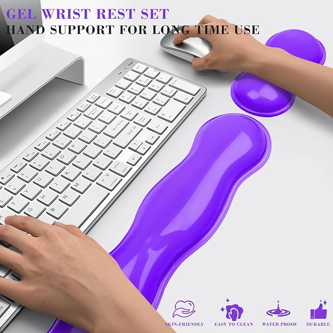 Gel Wrist Rest for Keyboard and Mouse, Wrist Rest for Keyboard, Mouse Wrist Support, Pain Relief, Cool Touch, Non-Skid, Keyboard Wrist pad