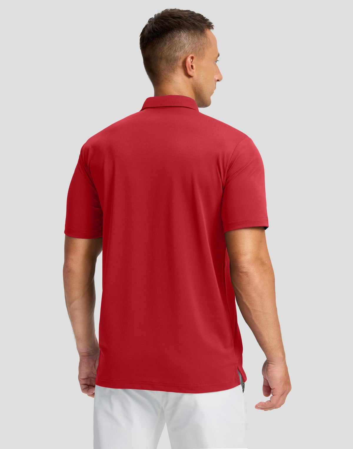 Men's Golf Shirts Dry Fit Moisture Wicking Performance Short Sleeve Collared Polo Shirts for Casual Tennis Bussiness (Red Stripe, L)