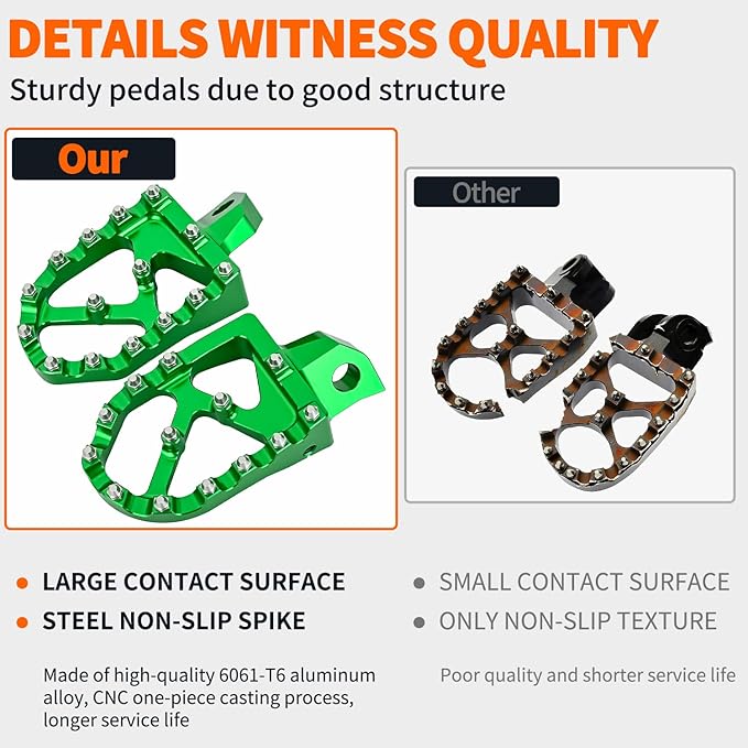 Nilight Motorcycle Foot Pegs Dirt Bike Footpegs Fit for Kawasaki KDX200 1995-2005 KDX200R 1997-2001 KDX220R 2002-2005 KDX250 1991-1994 KX125 KX250 KX500 Heavy Duty CNC Foot Rests Pegs Pedal, Green