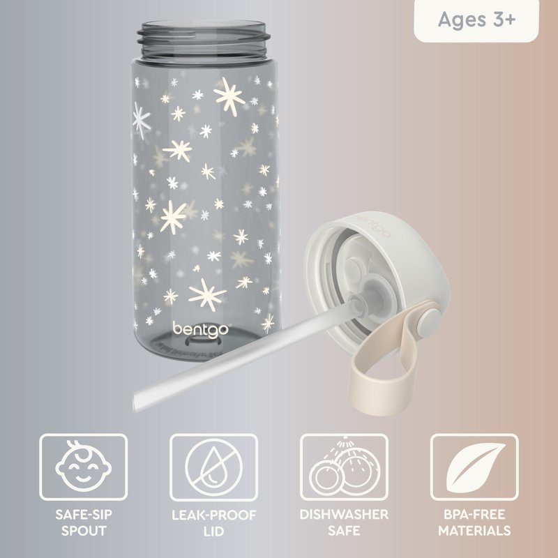Bentgo Kids Water Bottle (Whimsy & Wonder Collection) - Leak-Proof Durable Tritan 15 oz. Cup for Kids/Toddlers 3+; Flip-Up Safe-Sip Straw for School, Sports, Daycare, Camp & More (Starry Sprinkle)