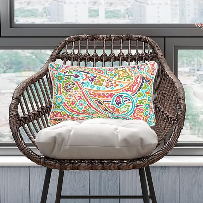 FUNHOME Outdoor Indoor Lumbar Pillow Covers ONLY, No Insert! Water-Repellent Patio Lumbar Cases 12” x 20”, Throw Pillowcase Shell for Couch Garden Furniture Use -Melora Paisley