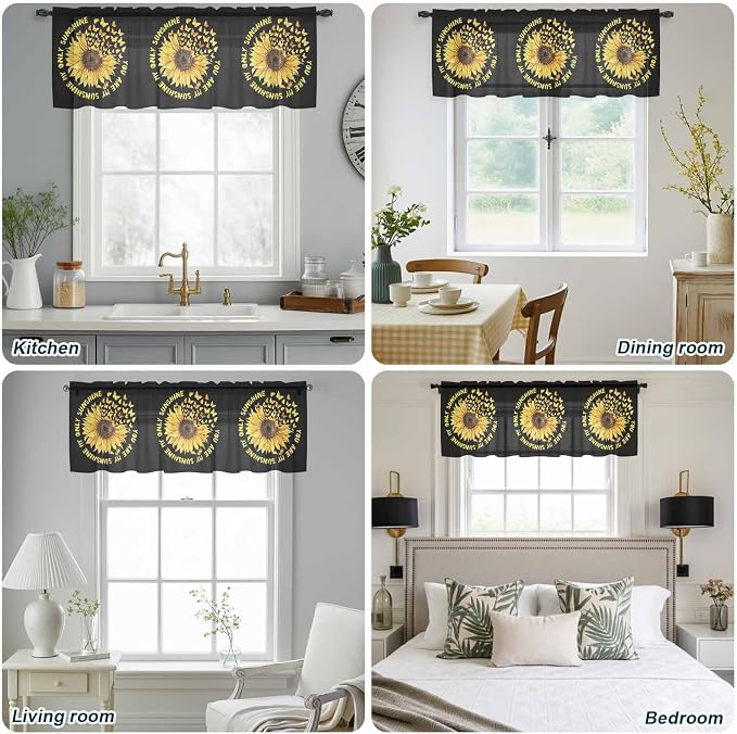 YOU ARE MY SUNSHINE Sheer Valance Curtains, Summer Sunflowers Golden Gradient