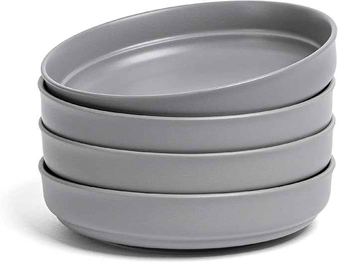 over&back Rim Dinner Bowl Set - Stoneware Dishes - Comes with 4 Dinner Bowls - For Pasta, Salads, and More - Easy-to-Stack All-Occasion Place Settings - 8.1" x 8.1" x 1.8" - 32oz - Semi-Matte Charcoal