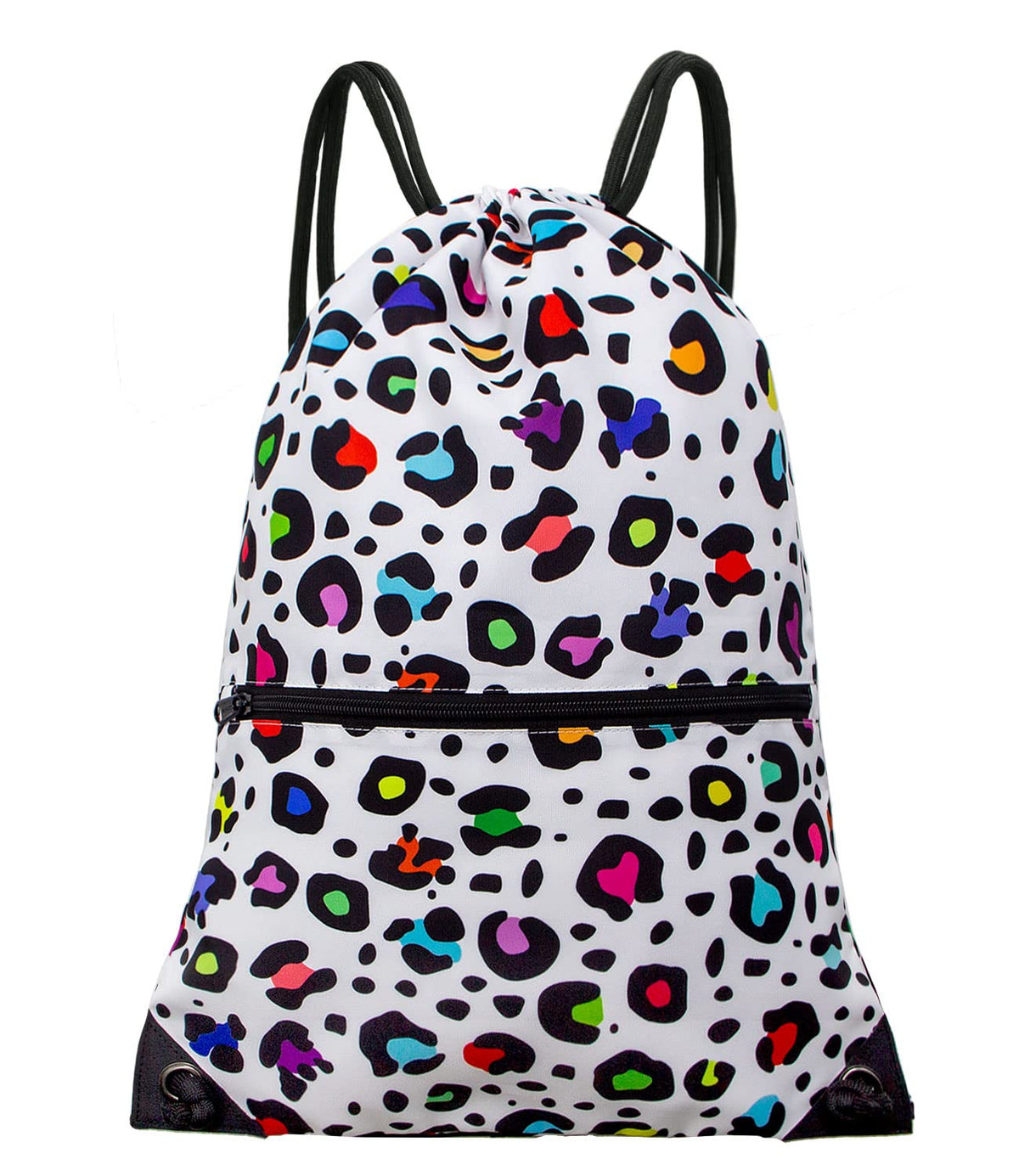 HOLYLUCK Drawstring Backpack Bag Sport Gym Sackpack (colorful white leopard)