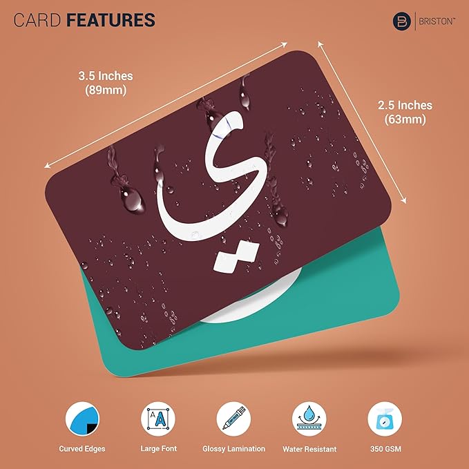 Briston Arabic Alphabet Flash Cards with Audio – 40 Durable Water-Resistant Cards with Transliteration, Pronunciation Guide & Learning Chart – Learn to Read and Write Letters for Kids, Students Adults