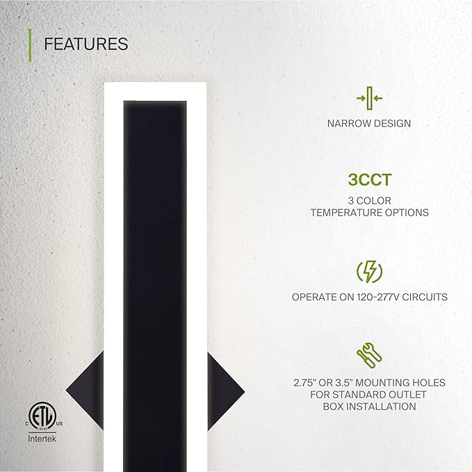ASD LED 72" Long Wall Mount Light Fixture, Outdoor & Indoor Linear Sconce | 3CCT, Dimmable, Waterproof, Anti-Rust, ETL Listed | 40W 3200LM 3000-5000K 100-277V | Exterior Porch Lighting | Black, 2 Pack