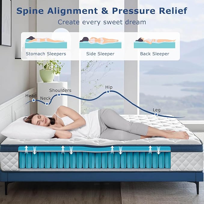 Queen Mattress,10 Inch Medium Firm Hybrid Queen size Bed Mattress, Memory Foam Mattresses in a Box for Pressure Relief, Individual Pocket Spring-Motion Isolation with Edge Support, CertiPUR-US