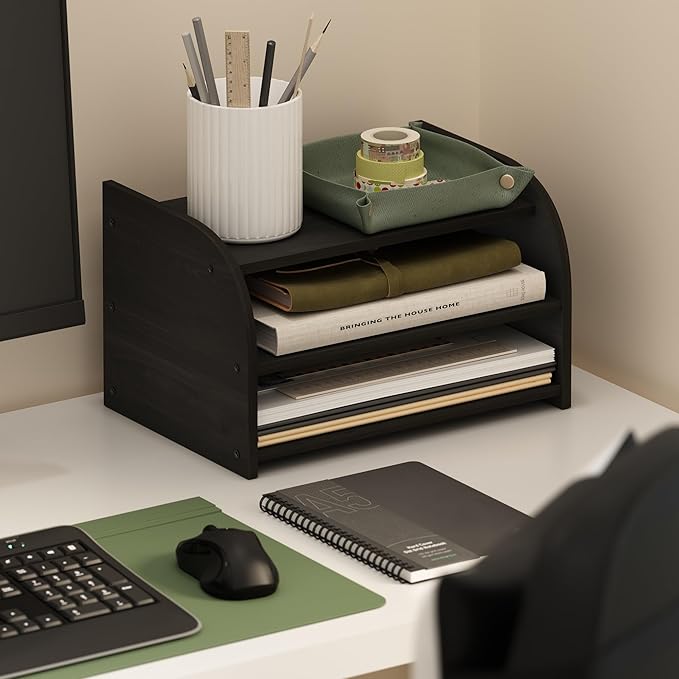 Furinno Classic Desk Organizers and Accessories, 3-Tier Monitor Riser, Office Organization, Desk Top Book Shelf, for Office Supplies, Desk Accessories, Espresso
