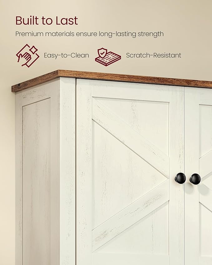 VASAGLE LIRY Collection - Bathroom Wall Cabinet, Farmhouse Wall-Mounted Medicine Storage Cabinet with 2 Barn Doors, Adjustable Shelf, Towel Bar, 7.9 x 23.6 x 28.7 Inches, Rustic White UBBK131W01S