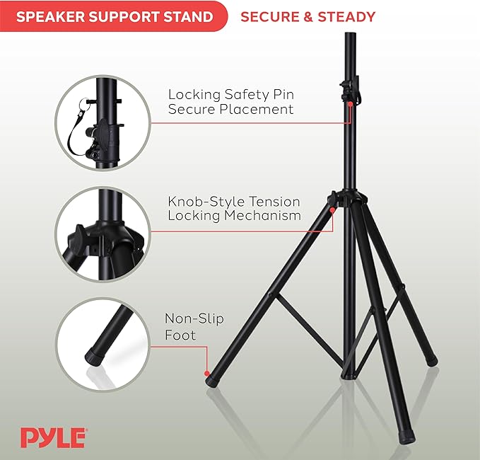 Pyle Universal Speaker Tripod Stand Mount - 6' Sound Equipment Holder Height Adjustable Up to 70 Inches For Speakers w/ 35mm Compatible Insert Perfect for Home, On Stage or In Studio Use